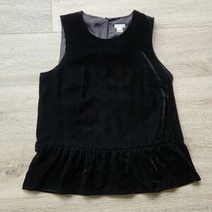 J Crew Black Velvet Top Womens 6 Sleeveless Ruffle Peplum Tank